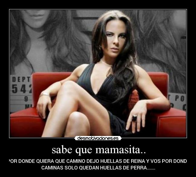 sabe que mamasita.. - POR DONDE QUIERA QUE CAMINO DEJO HUELLAS DE REINA Y VOS POR DONDE
CAMINAS SOLO QUEDAN HUELLAS DE PERRA.......