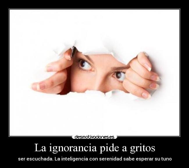 La ignorancia pide a gritos - ser escuchada. La inteligencia con serenidad sabe esperar su tuno