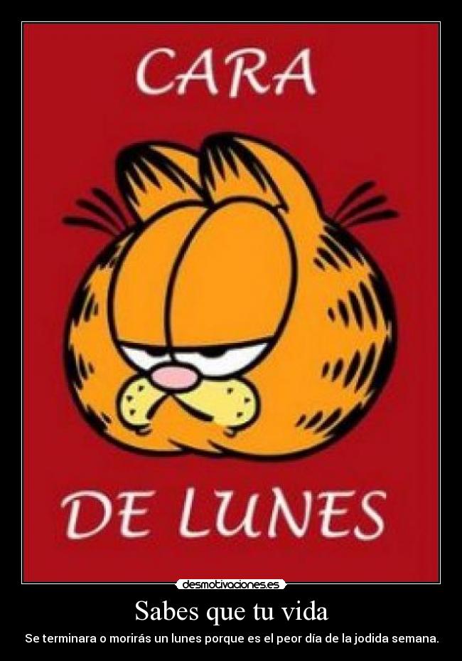 Sabes que tu vida - Se terminara o morirás un lunes porque es el peor día de la jodida semana.