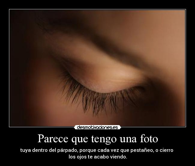 Parece que tengo una foto - tuya dentro del párpado, porque cada vez que pestañeo, o cierro
los ojos te acabo viendo.