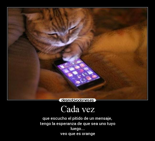 Cada vez - que escucho el pitido de un mensaje, 
tengo la esperanza de que sea uno tuyo
luego....
veo que es orange