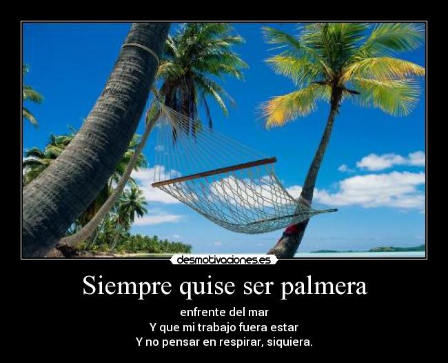 Siempre quise ser palmera - enfrente del mar
Y que mi trabajo fuera estar
Y no pensar en respirar, siquiera.