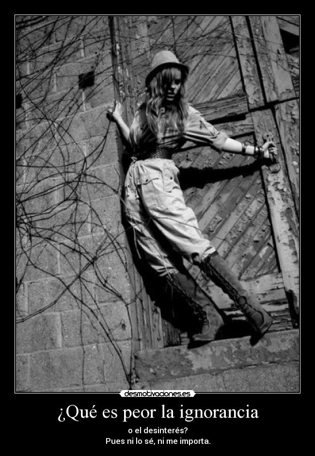 ¿Qué es peor la ignorancia - o el desinterés?
Pues ni lo sé, ni me importa.