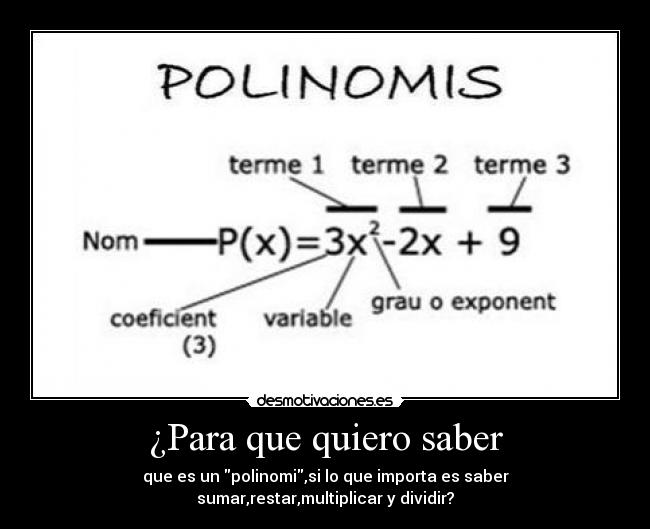 ¿Para que quiero saber - que es un polinomi,si lo que importa es saber sumar,restar,multiplicar y dividir?