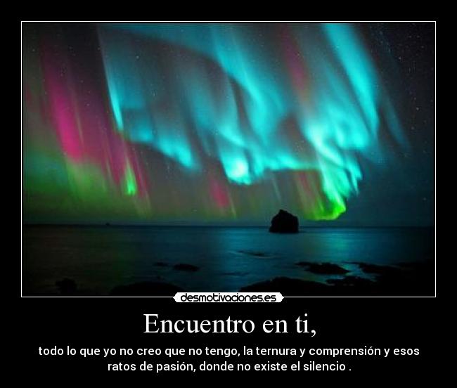 Encuentro en ti, - todo lo que yo no creo que no tengo, la ternura y comprensión y esos
ratos de pasión, donde no existe el silencio .