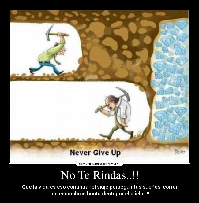 No Te Rindas..!! - Que la vida es eso continuar el viaje perseguir tus sueños, correr
los escombros hasta destapar el ciielo...!!
