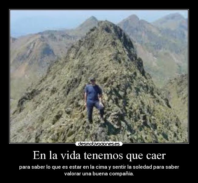 En la vida tenemos que caer - para saber lo que es estar en la cima y sentir la soledad para saber
valorar una buena compañía.