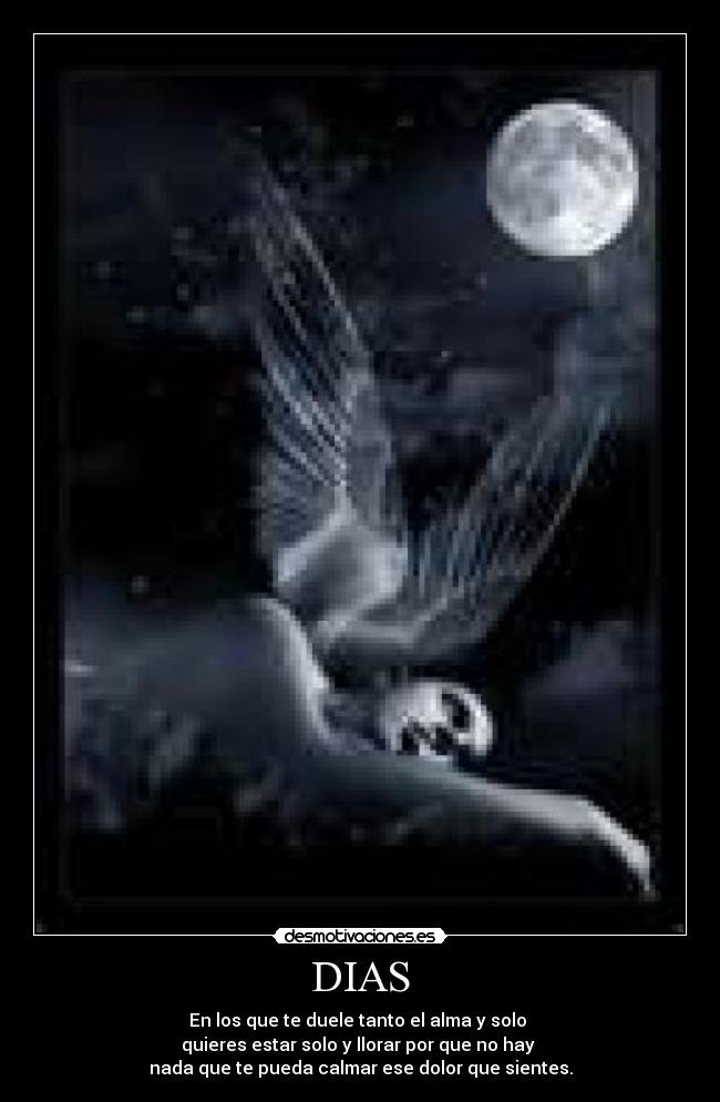 DIAS - En los que te duele tanto el alma y solo
quieres estar solo y llorar por que no hay
nada que te pueda calmar ese dolor que sientes.