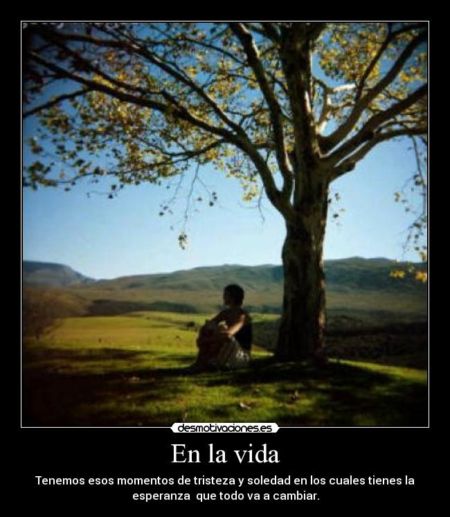 En la vida - Tenemos esos momentos de tristeza y soledad en los cuales tienes la
esperanza que todo va a cambiar.