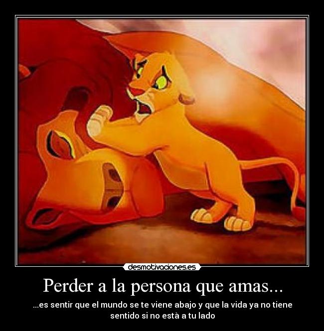 Perder a la persona que amas... - ...es sentir que el mundo se te viene abajo y que la vida ya no tiene
sentido si no està a tu lado