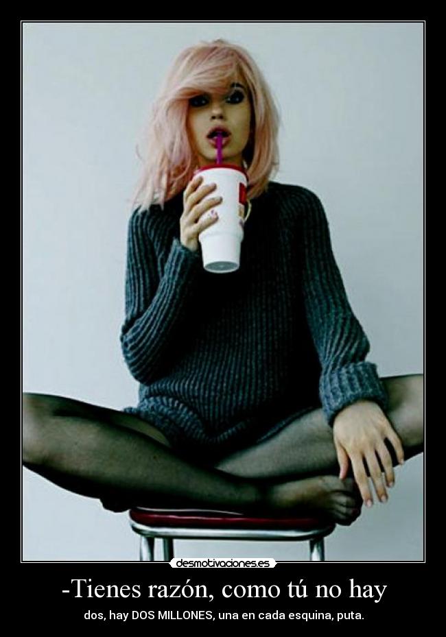 -Tienes razón, como tú no hay - dos, hay DOS MILLONES, una en cada esquina, puta.