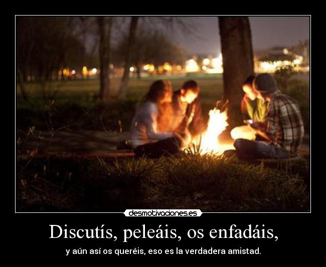 Discutís, peleáis, os enfadáis, - y aún así os queréis, eso es la verdadera amistad.