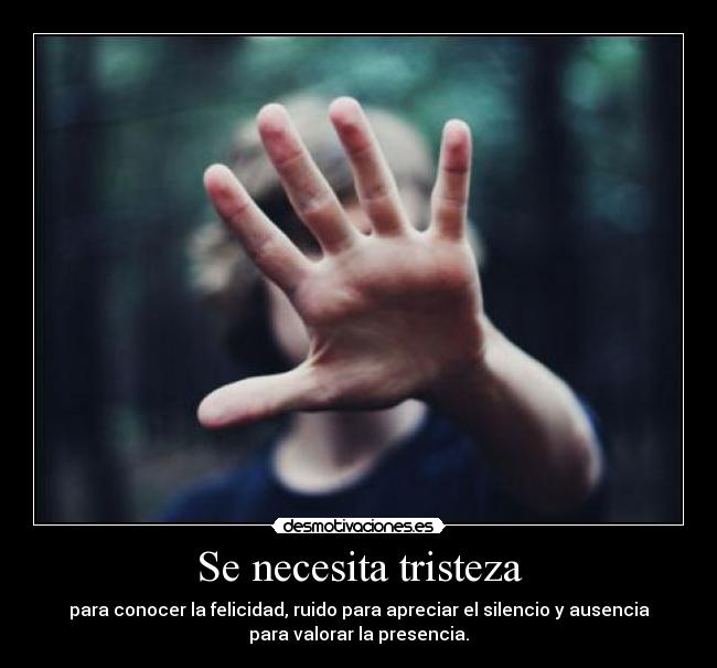 Se necesita tristeza - para conocer la felicidad, ruido para apreciar el silencio y ausencia
para valorar la presencia.