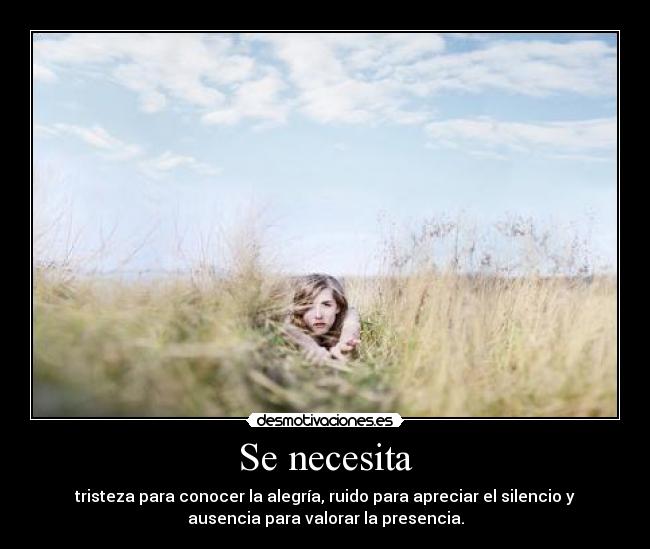 Se necesita - tristeza para conocer la alegría, ruido para apreciar el silencio y
ausencia para valorar la presencia.