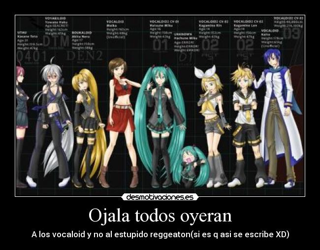 Ojala todos oyeran - A los vocaloid y no al estupido reggeaton(si es q asi se escribe XD)