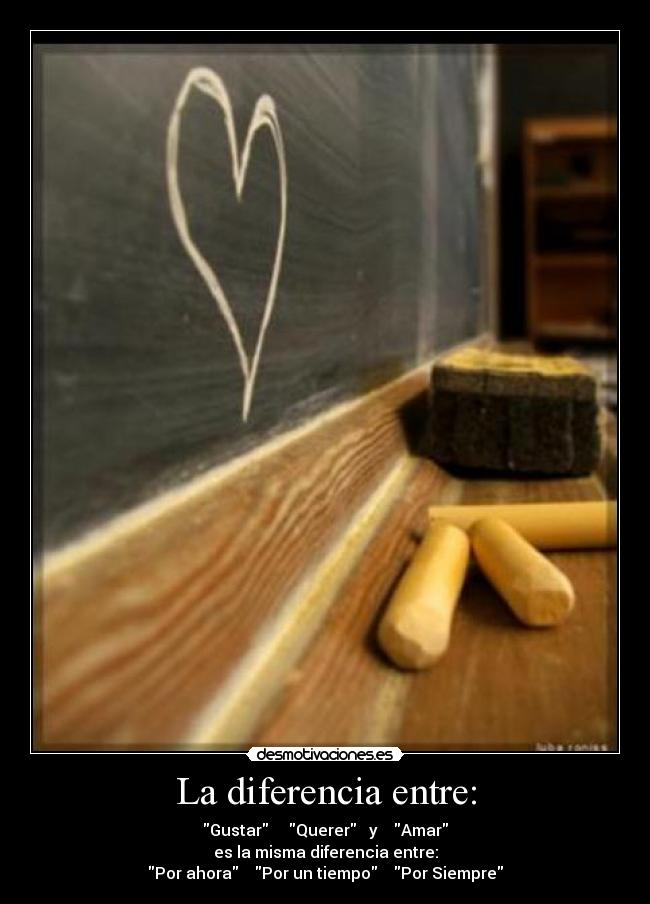 La diferencia entre: - Gustar Querer y Amar
es la misma diferencia entre:
Por ahora Por un tiempo Por Siempre