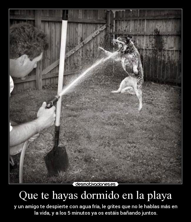 Que te hayas dormido en la playa - y un amigo te despierte con agua fría, le grites que no le hablas más en
la vida, y a los 5 minutos ya os estáis bañando juntos.