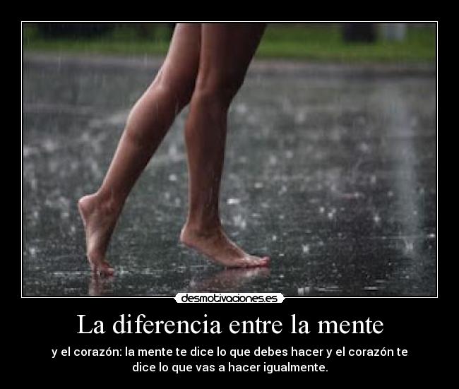 La diferencia entre la mente - y el corazón: la mente te dice lo que debes hacer y el corazón te
dice lo que vas a hacer igualmente.