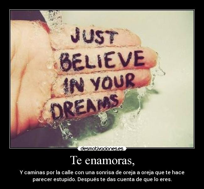 Te enamoras, - Y caminas por la calle con una sonrisa de oreja a oreja que te hace
parecer estupido. Después te das cuenta de que lo eres.