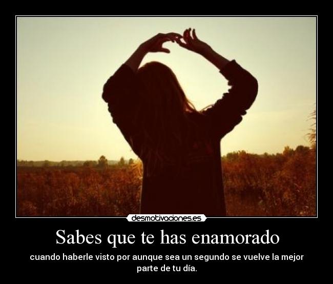 Sabes que te has enamorado - cuando haberle visto por aunque sea un segundo se vuelve la mejor parte de tu día.