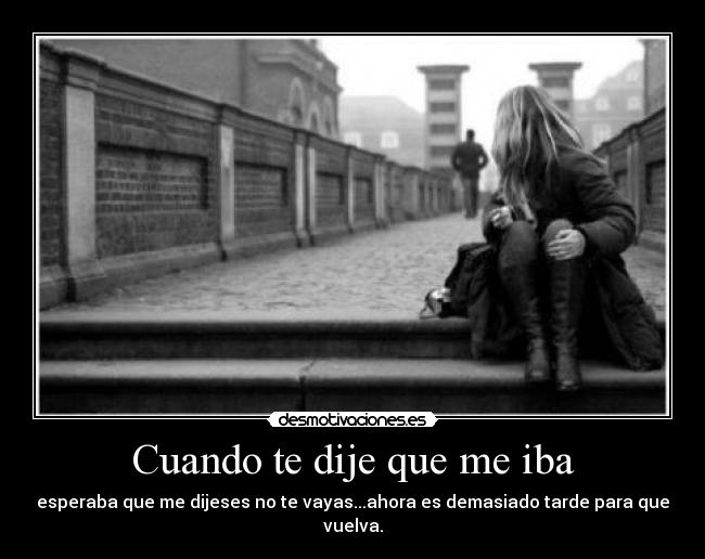 Cuando te dije que me iba - esperaba que me dijeses no te vayas...ahora es demasiado tarde para que
vuelva.