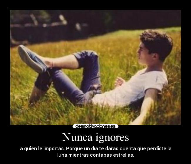 Nunca ignores - a quien le importas. Porque un día te darás cuenta que perdiste la
luna mientras contabas estrellas.