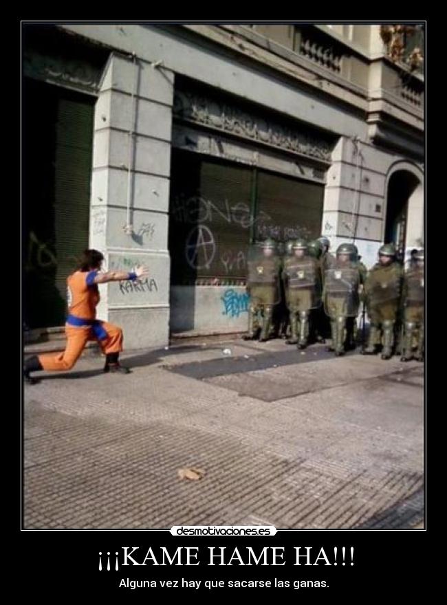 carteles cosplay dragon ball kame hame kamehameha policias militares pelea desmotivaciones