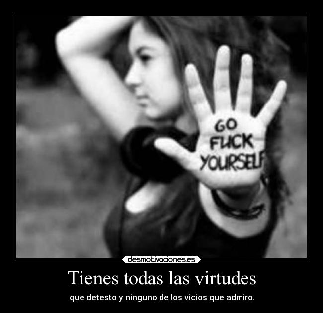 Tienes todas las virtudes - que detesto y ninguno de los vicios que admiro.