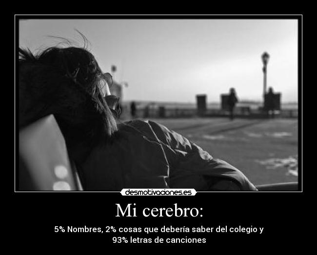 Mi cerebro: - 5% Nombres, 2% cosas que debería saber del colegio y
93% letras de canciones