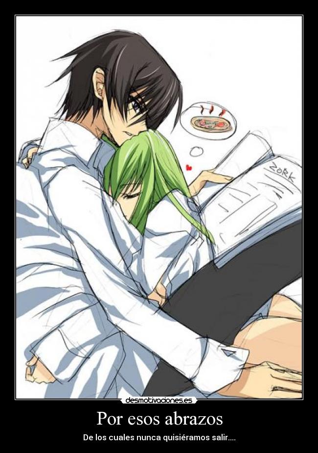 carteles abrazos anime code geass lelouche lanperouge otaku manga japon piza pizza desmotivaciones