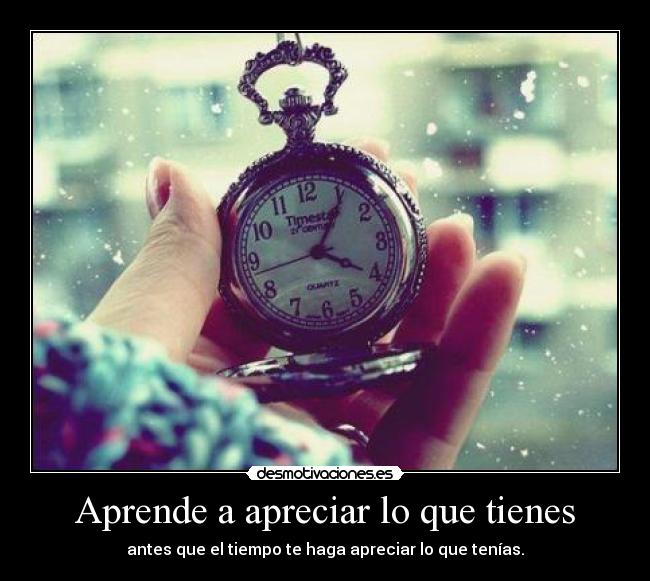 Aprende a apreciar lo que tienes - antes que el tiempo te haga apreciar lo que tenías.