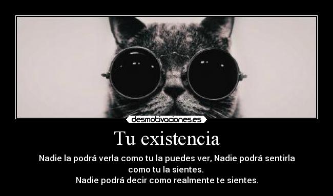 Tu existencia - Nadie la podrá verla como tu la puedes ver, Nadie podrá sentirla como tu la sientes.
Nadie podrá decir como realmente te sientes.