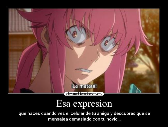 carteles esa expresion que haces anime mirai nikki yuno gasai desmotivaciones