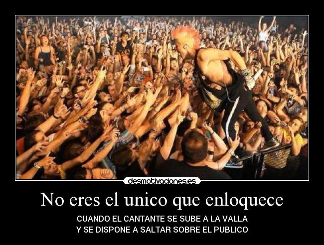 No eres el unico que enloquece - CUANDO EL CANTANTE SE SUBE A LA VALLA
Y SE DISPONE A SALTAR SOBRE EL PUBLICO