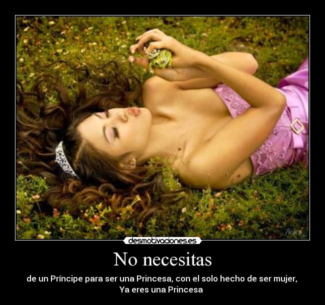 No necesitas - de un Príncipe para ser una Princesa, con el solo hecho de ser mujer,
Ya eres una Princesa ♥
