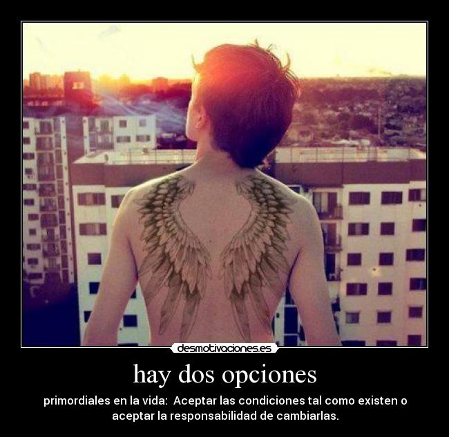 hay dos opciones - primordiales en la vida: Aceptar las condiciones tal como existen o
aceptar la responsabilidad de cambiarlas.
