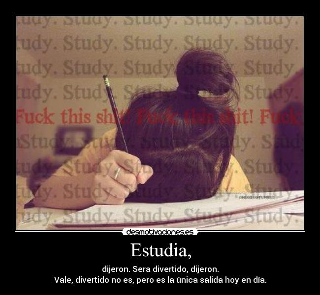 Estudia, - dijeron. Sera divertido, dijeron.
Vale, divertido no es, pero es la única salida hoy en día.