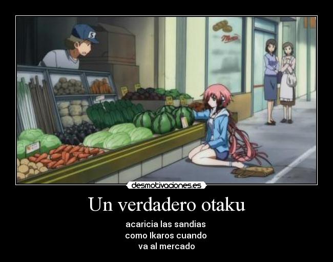 Un verdadero otaku - acaricia las sandias 
como Ikaros cuando 
va al mercado