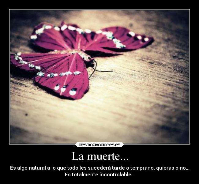 La muerte... - Es algo natural a lo que todo les sucederá tarde o temprano, quieras o no...
Es totalmente incontrolable...