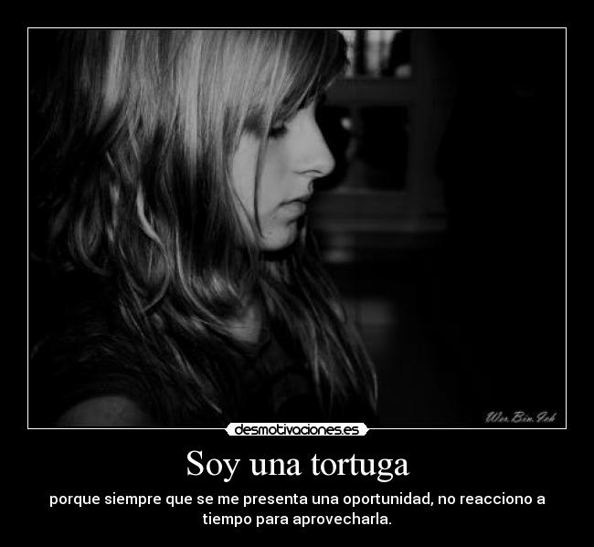 Soy una tortuga - porque siempre que se me presenta una oportunidad, no reacciono a
tiempo para aprovecharla.