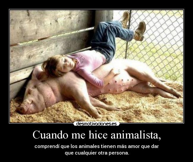 Cuando me hice animalista, - comprendí que los animales tienen más amor que dar
que cualquier otra persona.