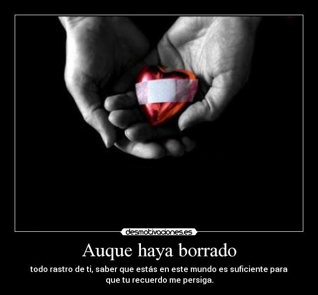 Auque haya borrado - todo rastro de ti, saber que estás en este mundo es suficiente para
que tu recuerdo me persiga.