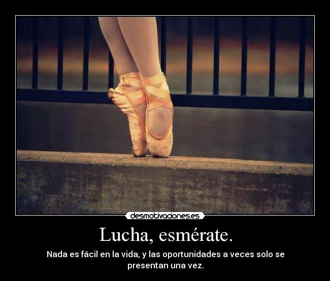 Lucha, esmérate. - Nada es fácil en la vida, y las oportunidades a veces solo se presentan una vez.