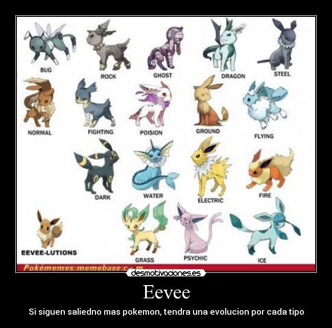Eevee - Si siguen saliedno mas pokemon, tendra una evolucion por cada tipo