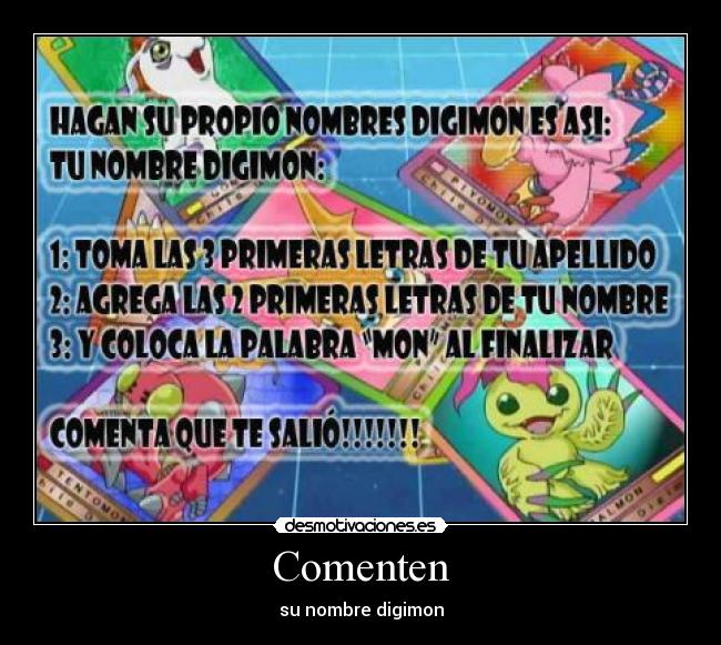 Comenten - su nombre digimon