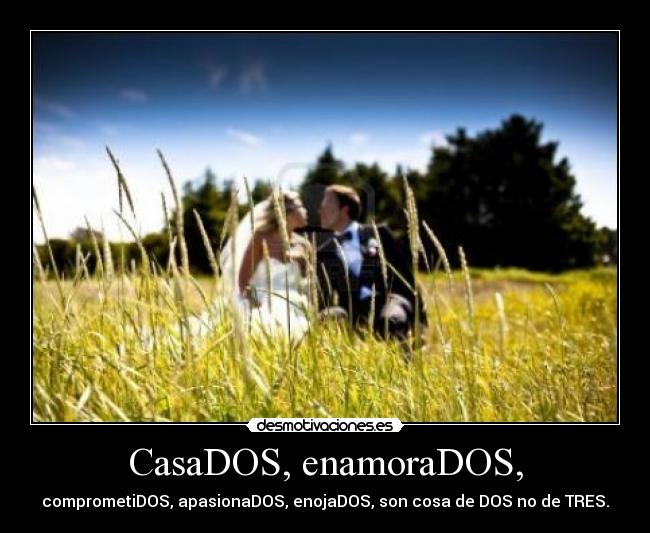CasaDOS, enamoraDOS, - comprometiDOS, apasionaDOS, enojaDOS, son cosa de DOS no de TRES.
