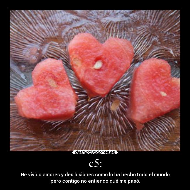 c5: - He vivido amores y desilusiones como lo ha hecho todo el mundo
pero contigo no entiendo qué me pasó.