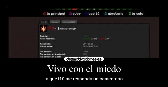 Vivo con el miedo - a que f10 me responda un comentario