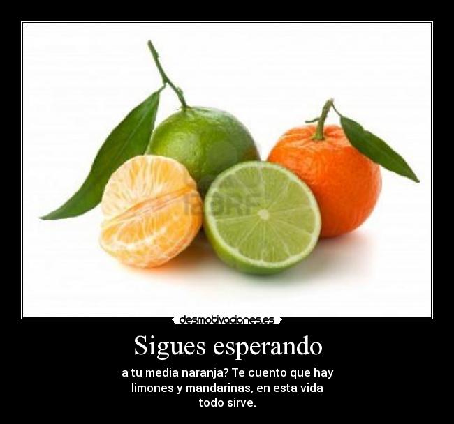 Sigues esperando - a tu media naranja? Te cuento que hay
limones y mandarinas, en esta vida
todo sirve.