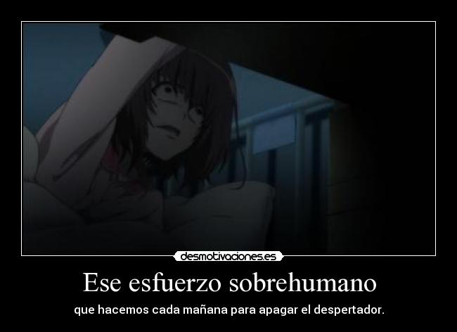 carteles misaki apagando despertador anime another harukaze desmotivaciones